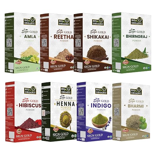 Amla, Reetha, Shikakai, Bhringraj, Hibiscus, Henna, Indigo & Brahmi Powder
