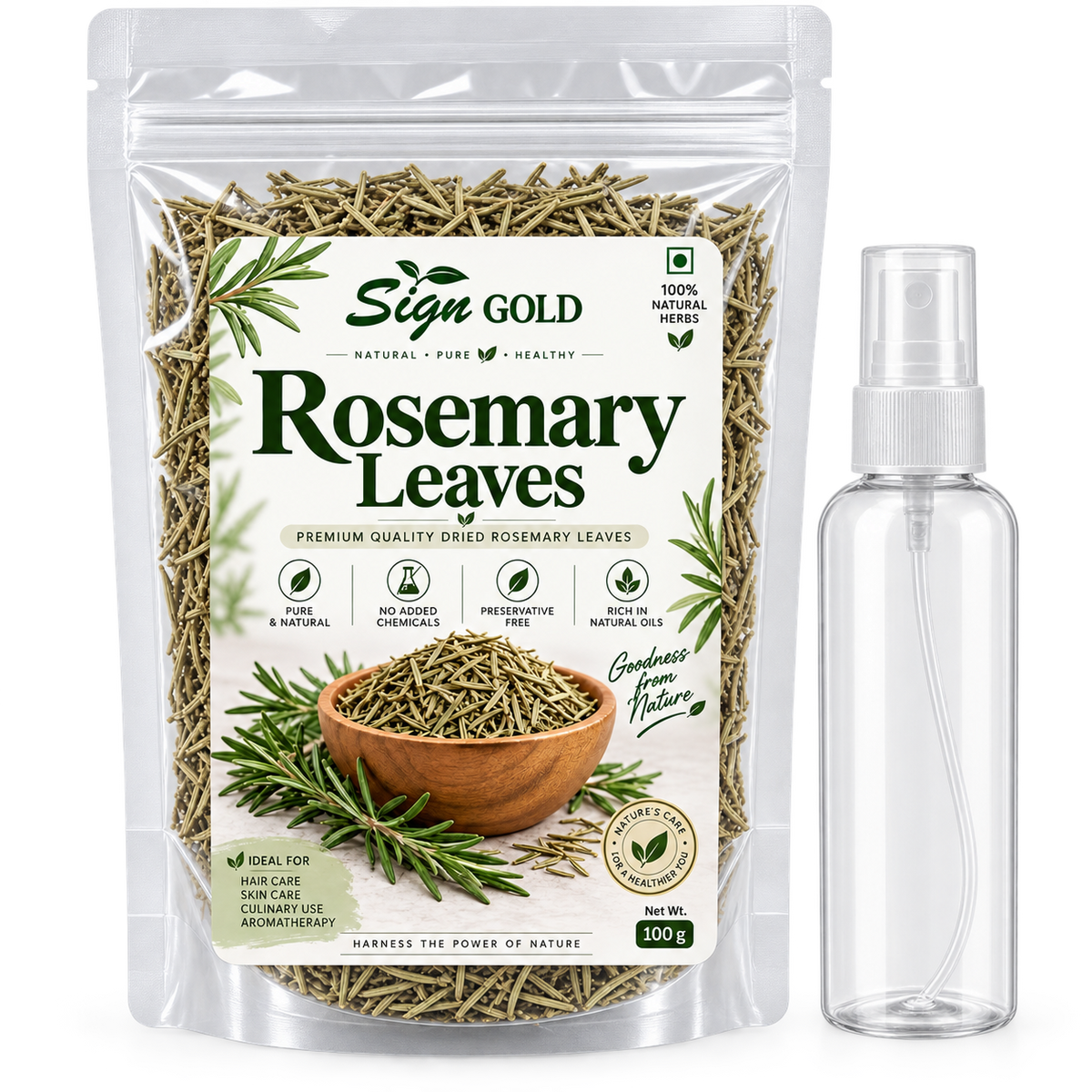 Rosemary Leaves 200gm With Spray Bottle | For Hair And Skin | Pure & Organic